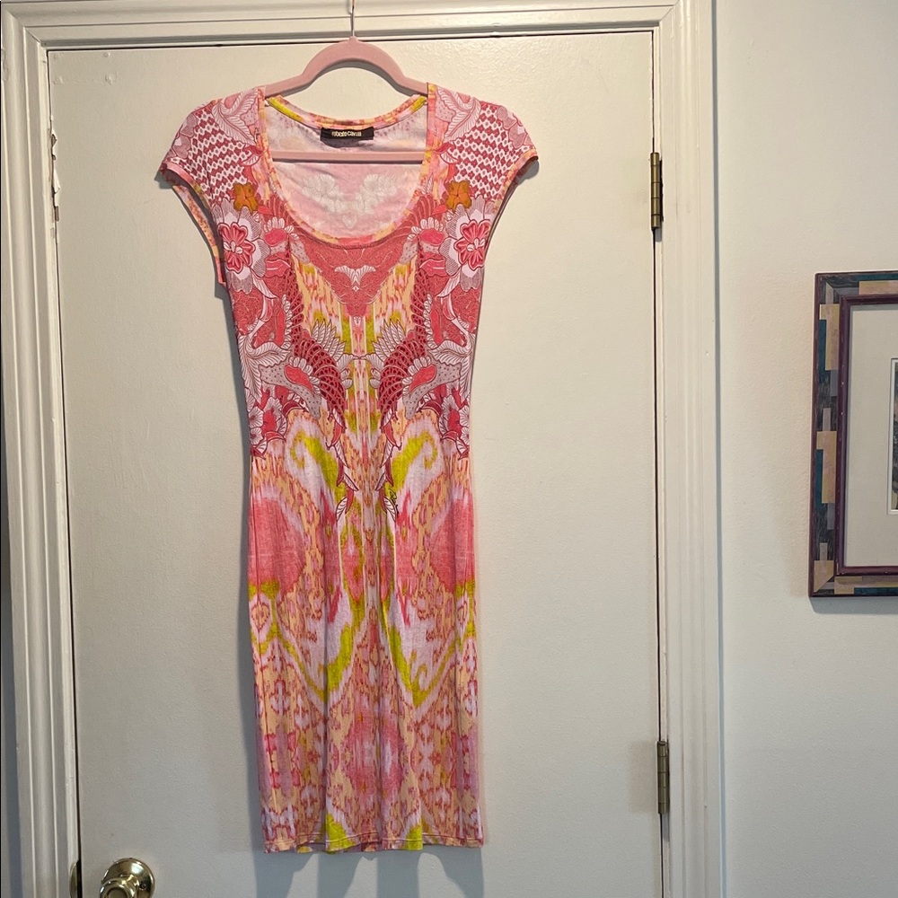 Roberto Cavalli Pink, Yellow & White Printed Mini Dress